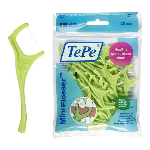 TePe Mini Flossers - wygodne w użyciu nitko-wykałaczki o kolorze jasno zielonym 36 sztuk