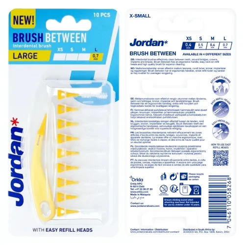 JORDAN BRUSH BETWEEN L - szczoteczki międzyzębowe 0,7mm żółte 10 szt.