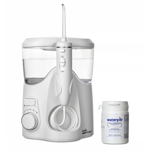 Waterpik Waterflosser Whitening WF-06 - stacjonarny irygator dentystyczny do zębów z nakładkami i tabletkami odświeżającymi