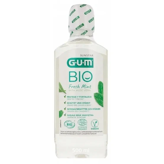 Gum Bio Fresh Mint - płyn do płukania jamy ustnej z fluorem i naturalnym składem 500 ml 