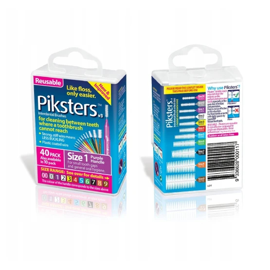 Piksters Box - szczoteczki międzyzębowe fioletowy rozmiar 1 40 szt.