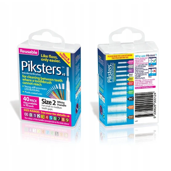 Piksters Box - szczoteczki międzyzębowe białe rozmiar 2 40 szt.