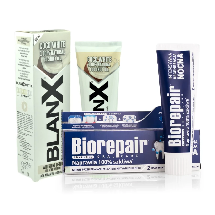 Zestaw past do zębów - Biorepair Night Protection 75 ml + Blanx Coco White wybielająca 75 ml