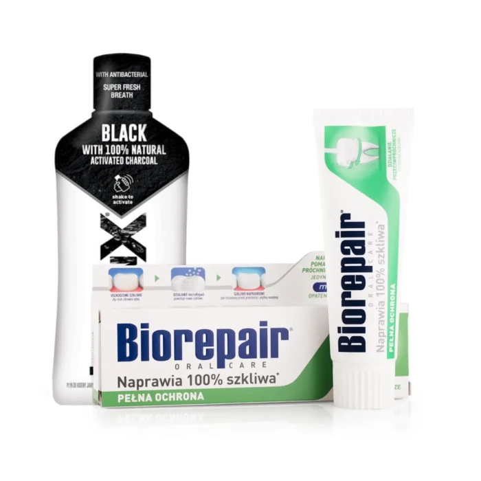  Zestaw: Biorepair Pełna ochrona 75 ml + Blanx Black płyn 500 ml