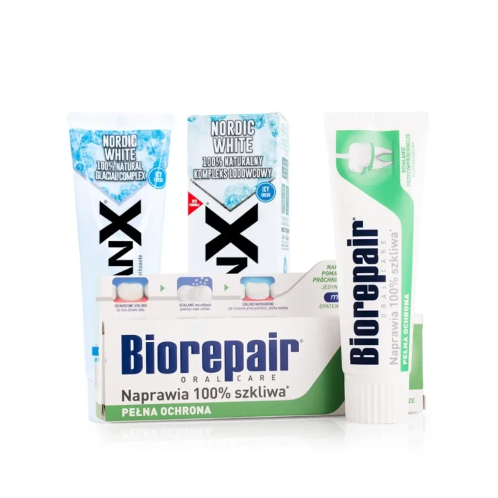 Zestaw past do zębów: Biorepair Pełna ochrona 75 ml + Blanx Nordic White 75 ml