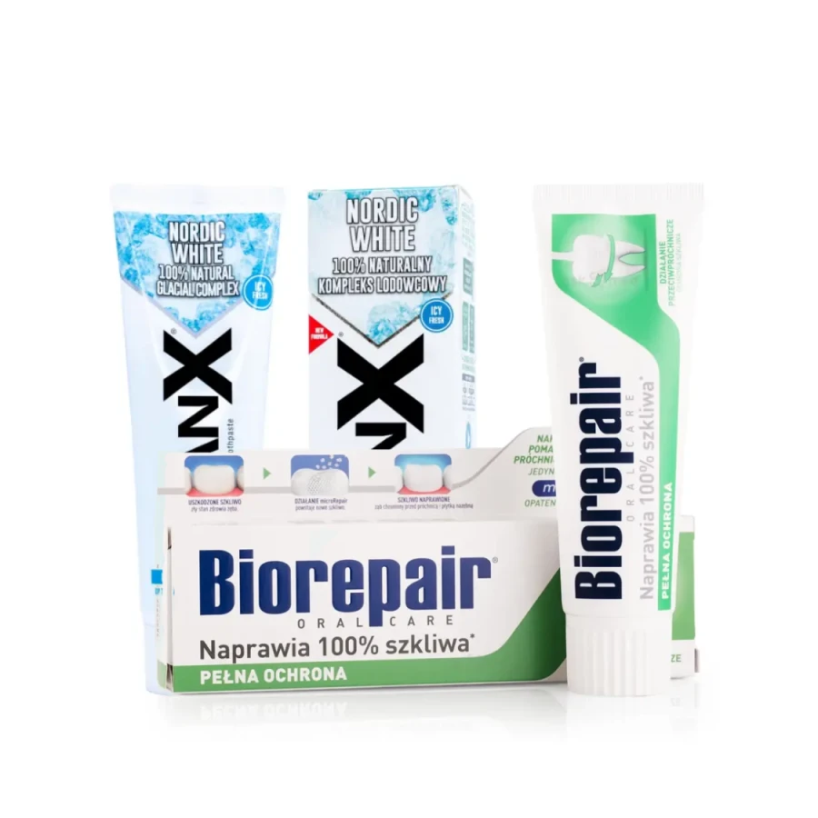 Zestaw past do zębów: Biorepair Pełna ochrona 75 ml + Blanx Nordic White 75 ml