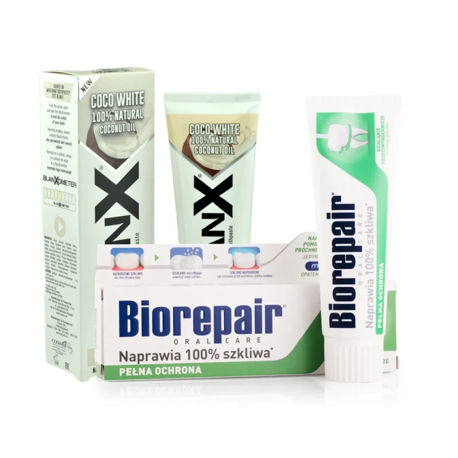 Zestaw past do zębów: Biorepair Pełna ochrona 75 ml + Blanx Coco White 75 ml