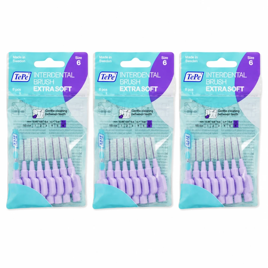 3x TePe Extra Soft - szczoteczki międzyzębowe fioletowe 1,1 mm 8szt.