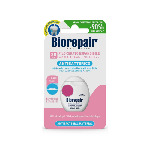 Biorepair Antibatterico - woskowana pęczniejąca nić dentystyczna z cząsteczkami microRepair 30 m