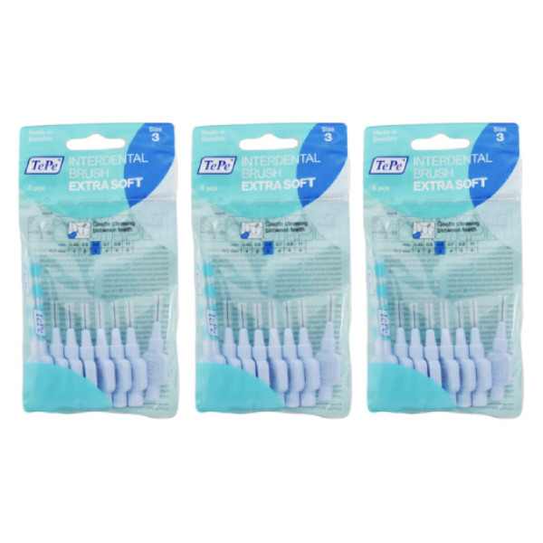3x TePe Extra Soft - szczoteczki międzyzębowe niebieskie 0,6 mm 8szt.