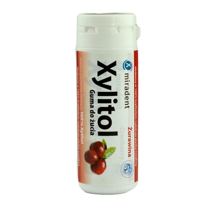 Miradent Xylitol żurawina - gumy do żucia z ksylitolem 30 sztuk