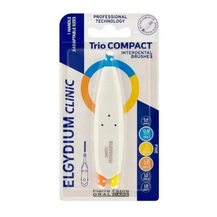 ELGYDIUM CLINIC TRIO COMPACT 123 - szczoteczki międzyzębowe 0,8mm, 1,0mm, 1,2mm 1 uchwyt 3 szczoteczki