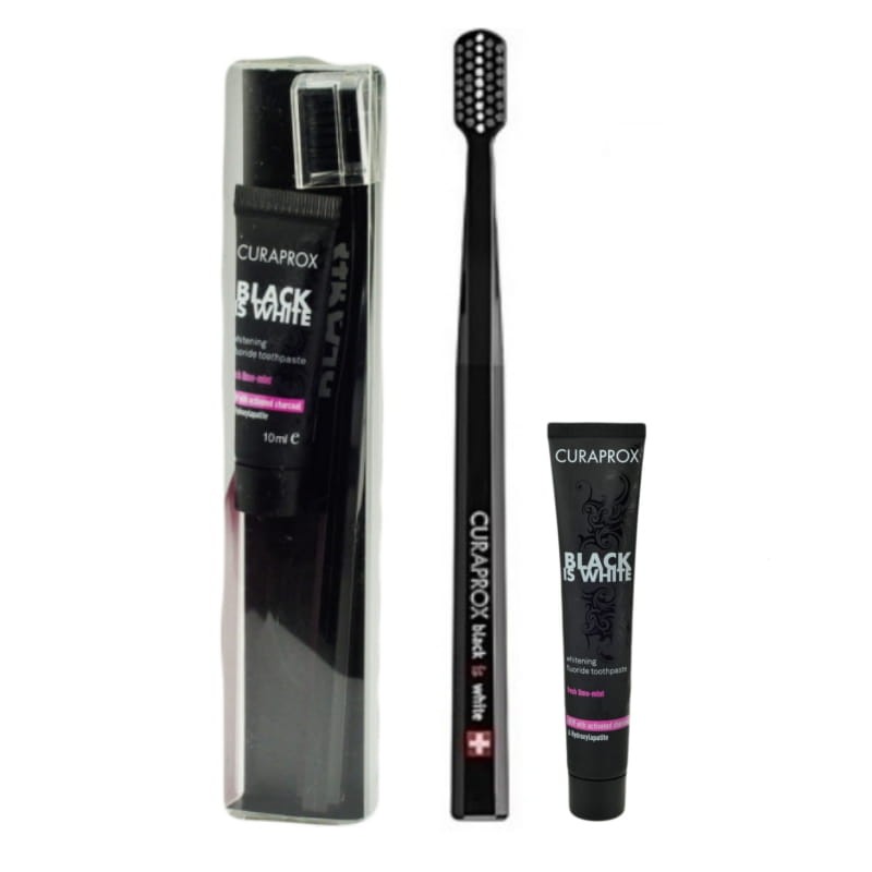 CURAPROX BLACK IS WHITE zestaw pasta 10ml + szczoteczka