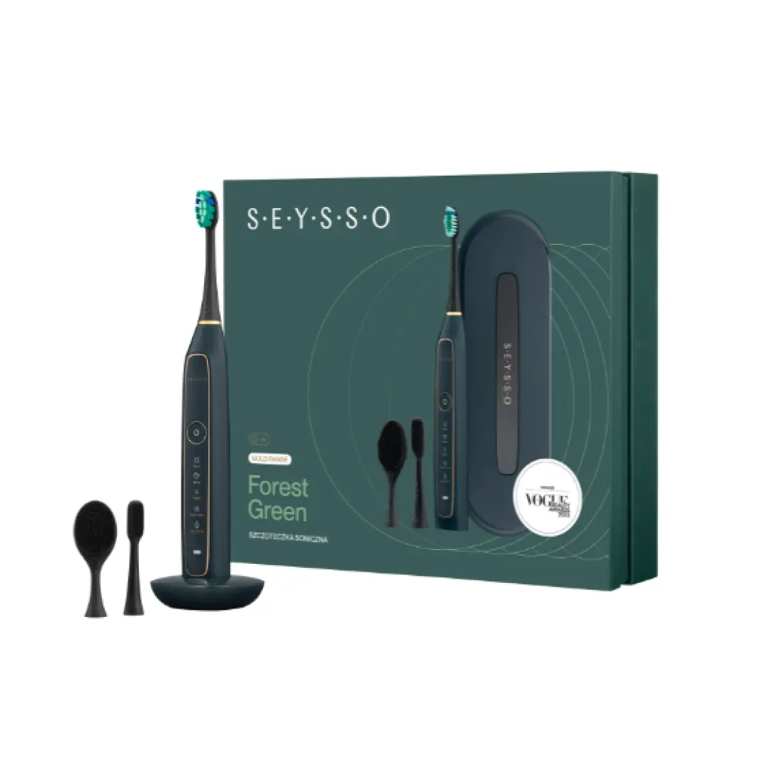 seysso forest green gold zestaw szczoteczna soniczna z koncowka do twarzy