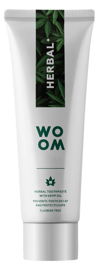 WOOM HERBAL+ - naturalna ziołowa pasta do zębów z wyciągiem z konopii do ochrony dziąseł 