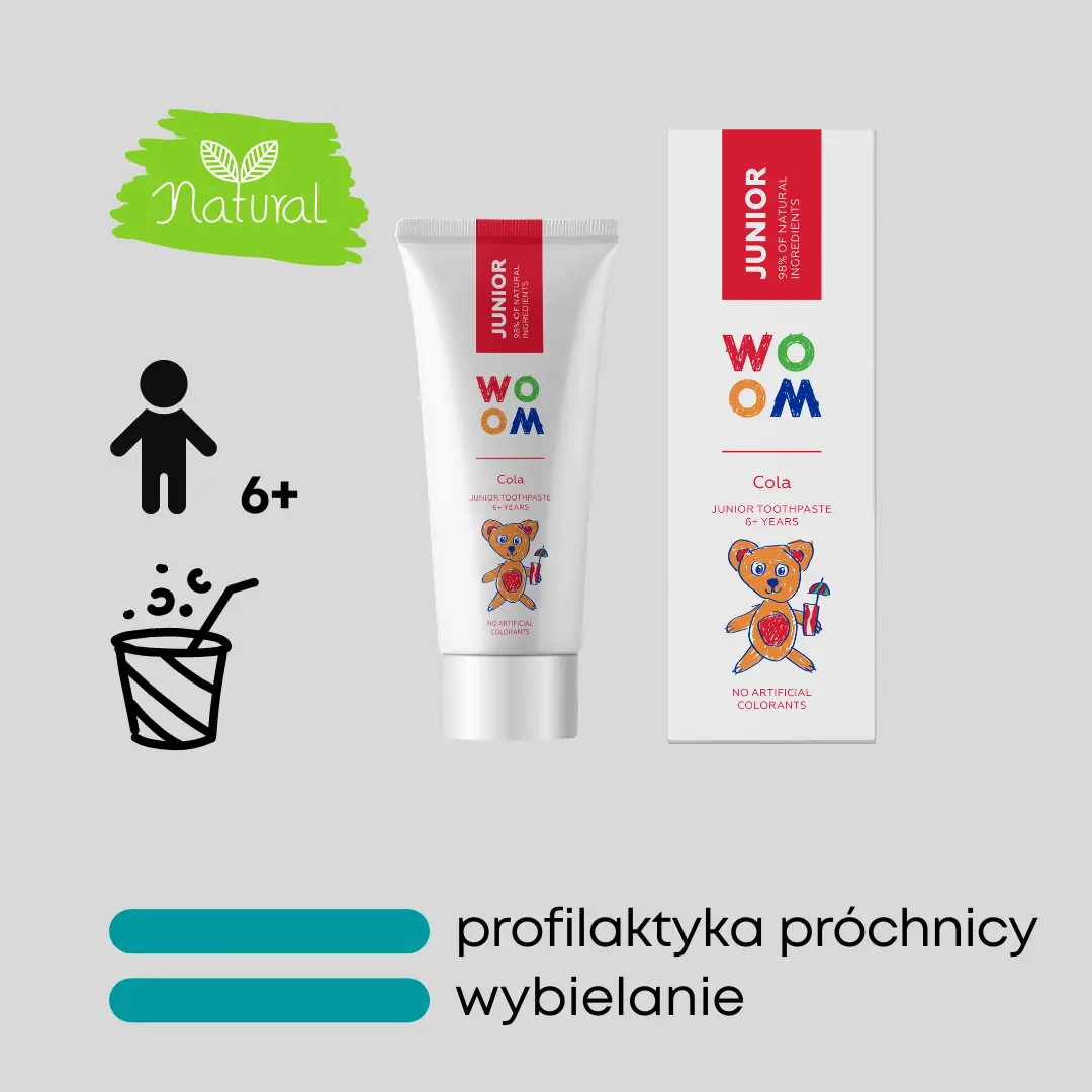 WOOM JUNIOR COLA - pasta do zębów dla dzieci 6+ lat o smaku coli